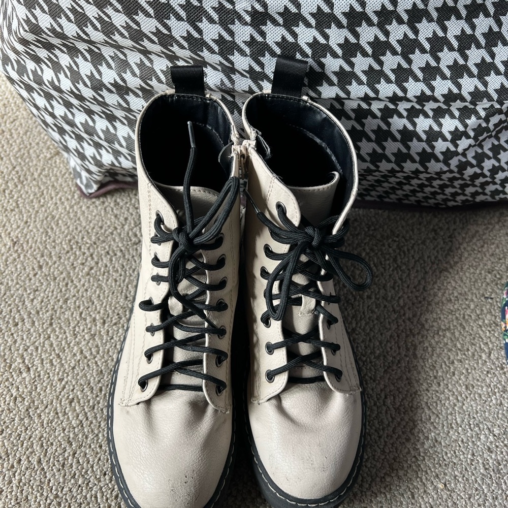 Cream Lace-Up Ankle Boots